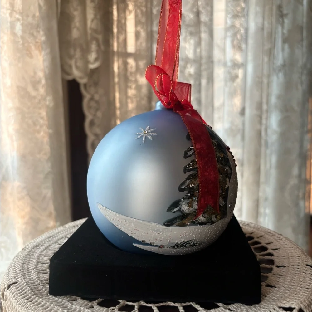 Hand Painted Glass Ornament Vintage Christmas Snowman Large Jumbo Tree Decor